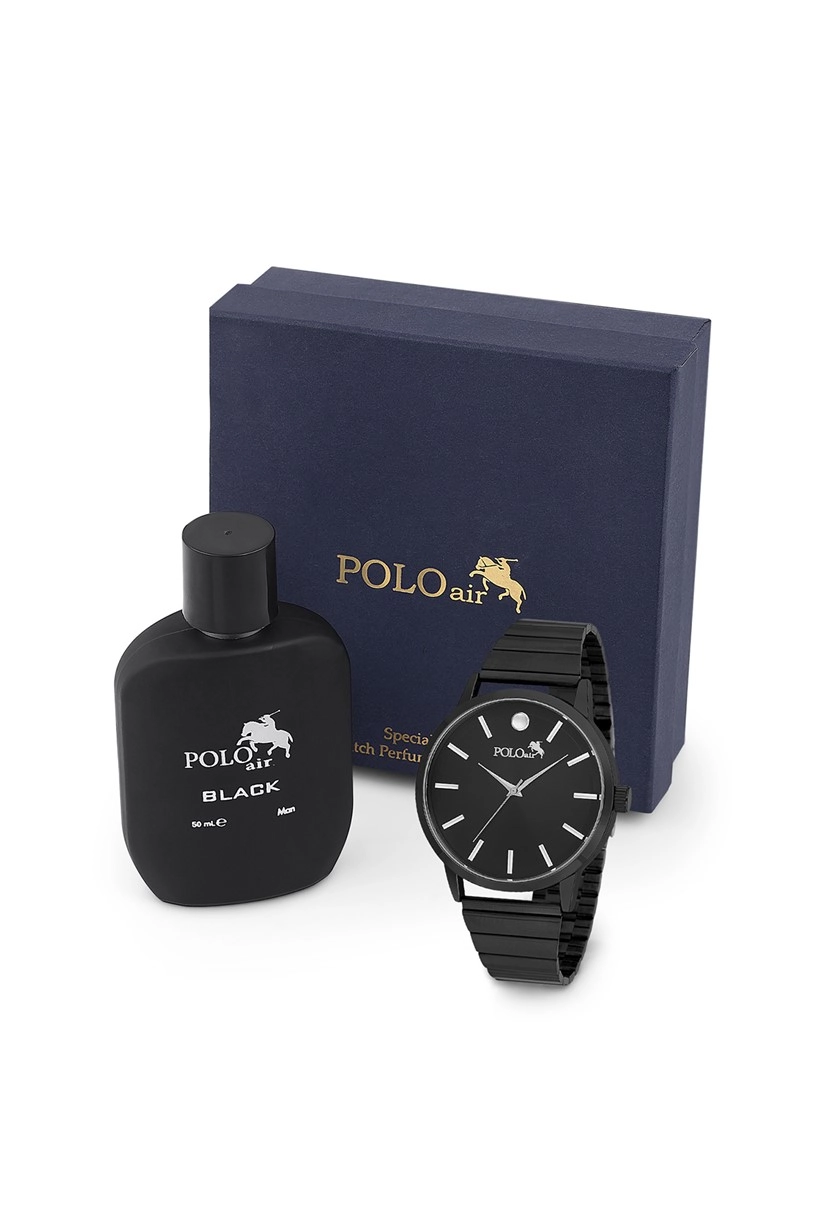 Polo Air Erkek Kol Saati Ve Parfüm Seti Hediyelik Kutusunda Kombin Siyah Renk PL-0771E1