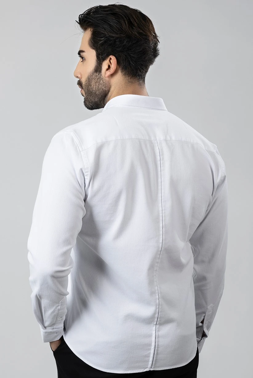 Erkek Gömlek Slimfit Likralı Kumaş Uzun Kol PA-180 Beyaz Renk Lacivert Logo PA-180-BL
