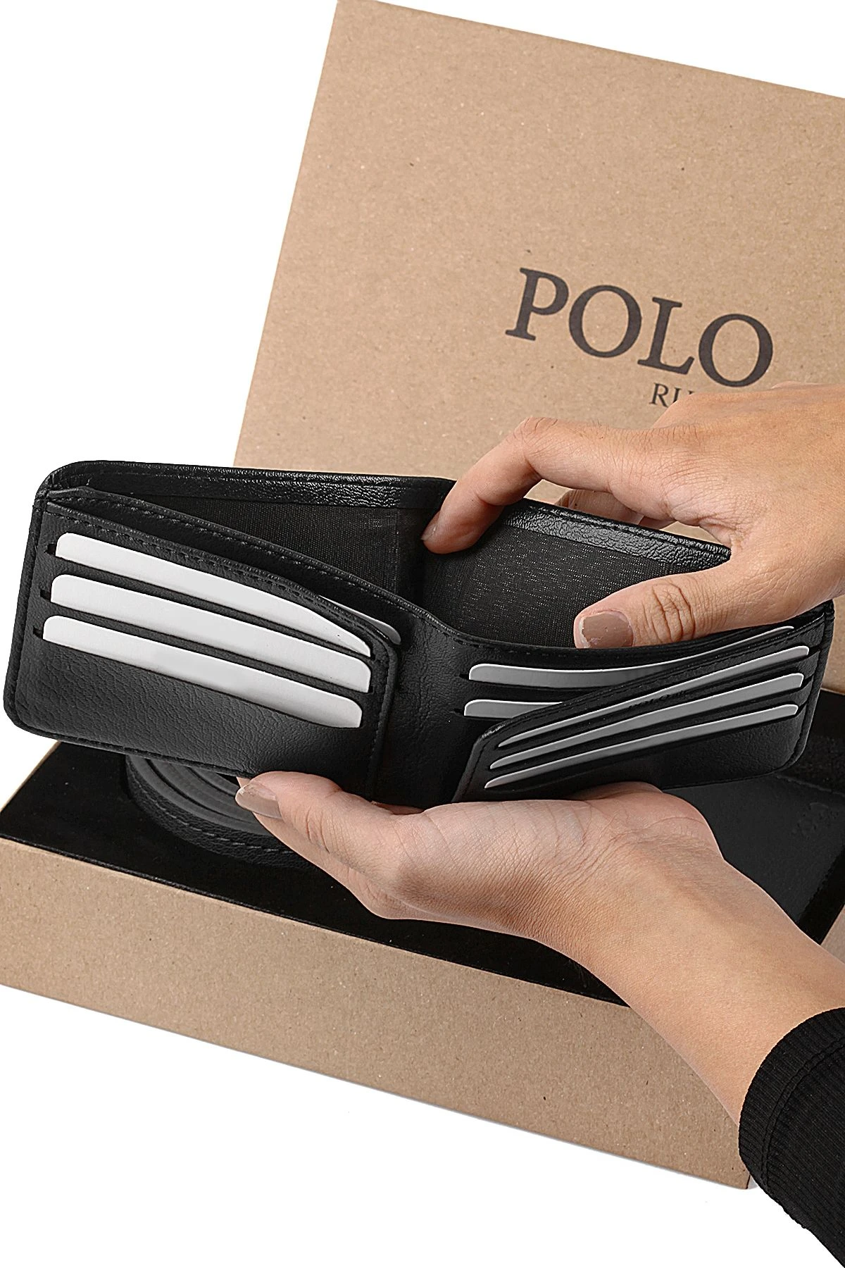 Polo Rucci Erkek Set Kombin Kol Saati Kemer Cüzdan Gümüş İçi Siyah Renk PL-0804E2