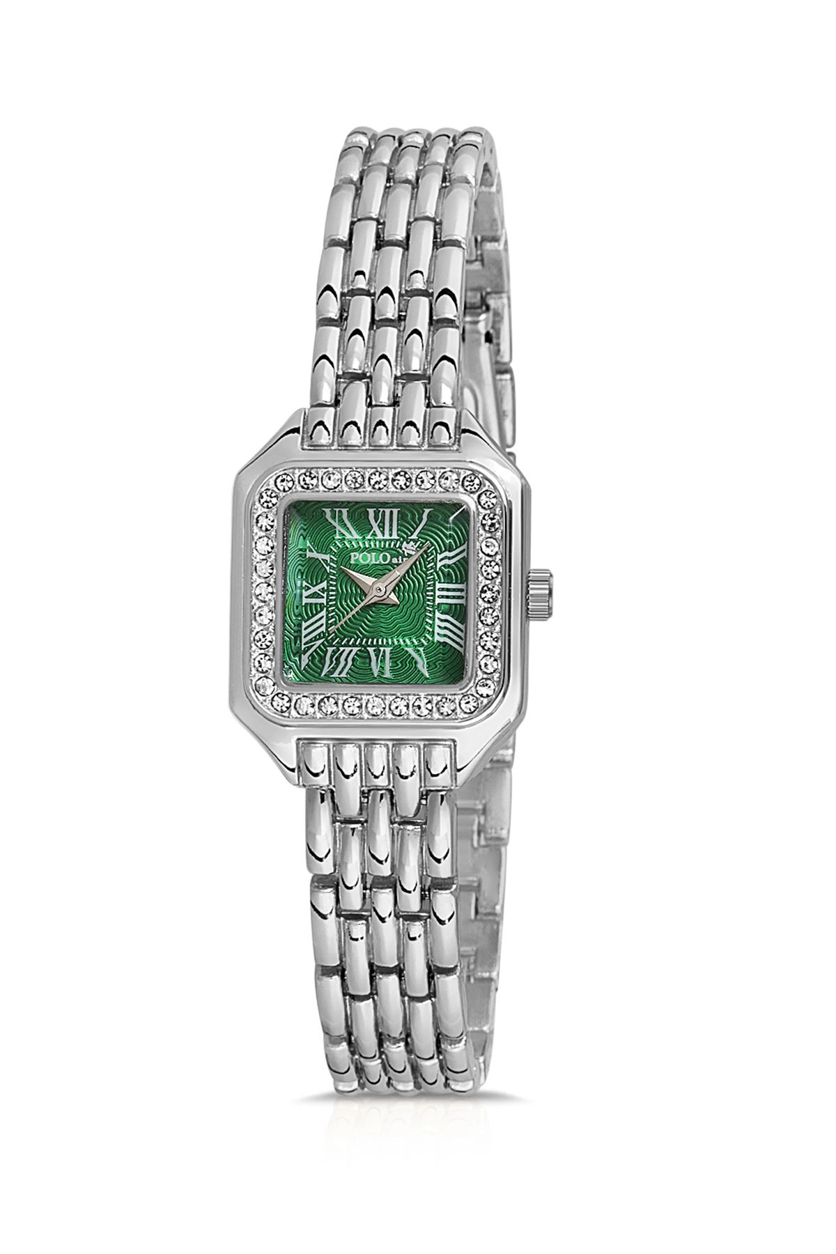 Romen Rakamlı Vintage Kadın Kol Saati Gümüş-İçi Yeşil Pl-1475B4X İki Renk Pl-1475B4X