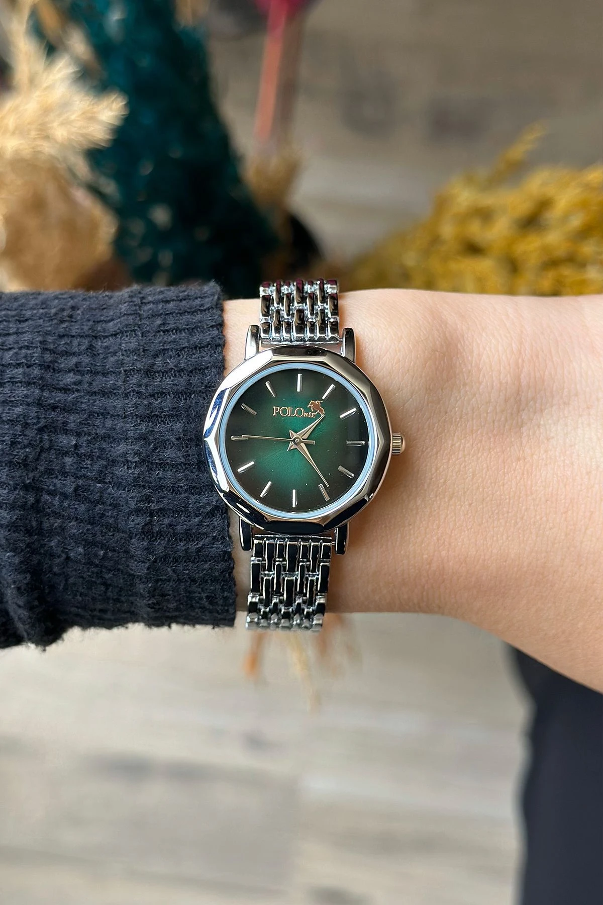 Zarif Vintage Kadın Kol Saati Gümüş-Yeşil Renk Pl-1480B4X Yeşil Pl-1480B4X